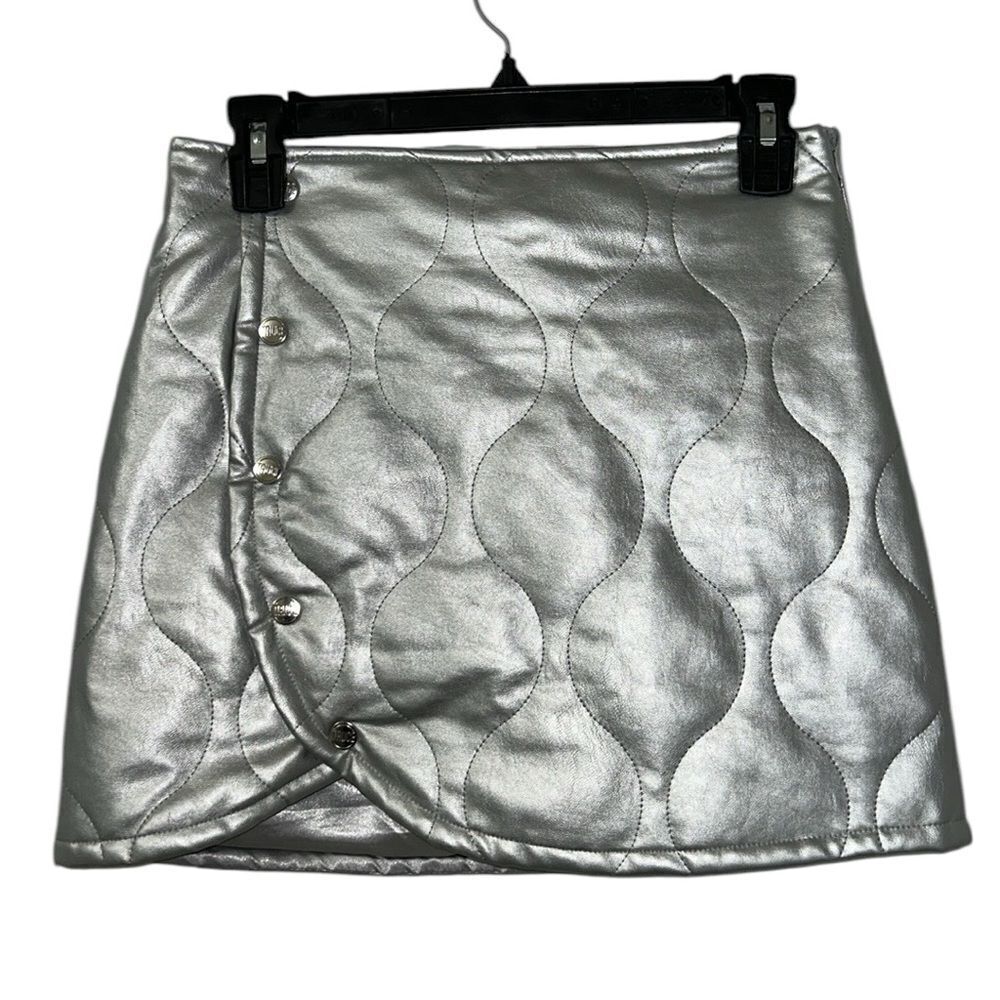 Kids' Metallic Faux Leather Skort In Silver(Size 14)
